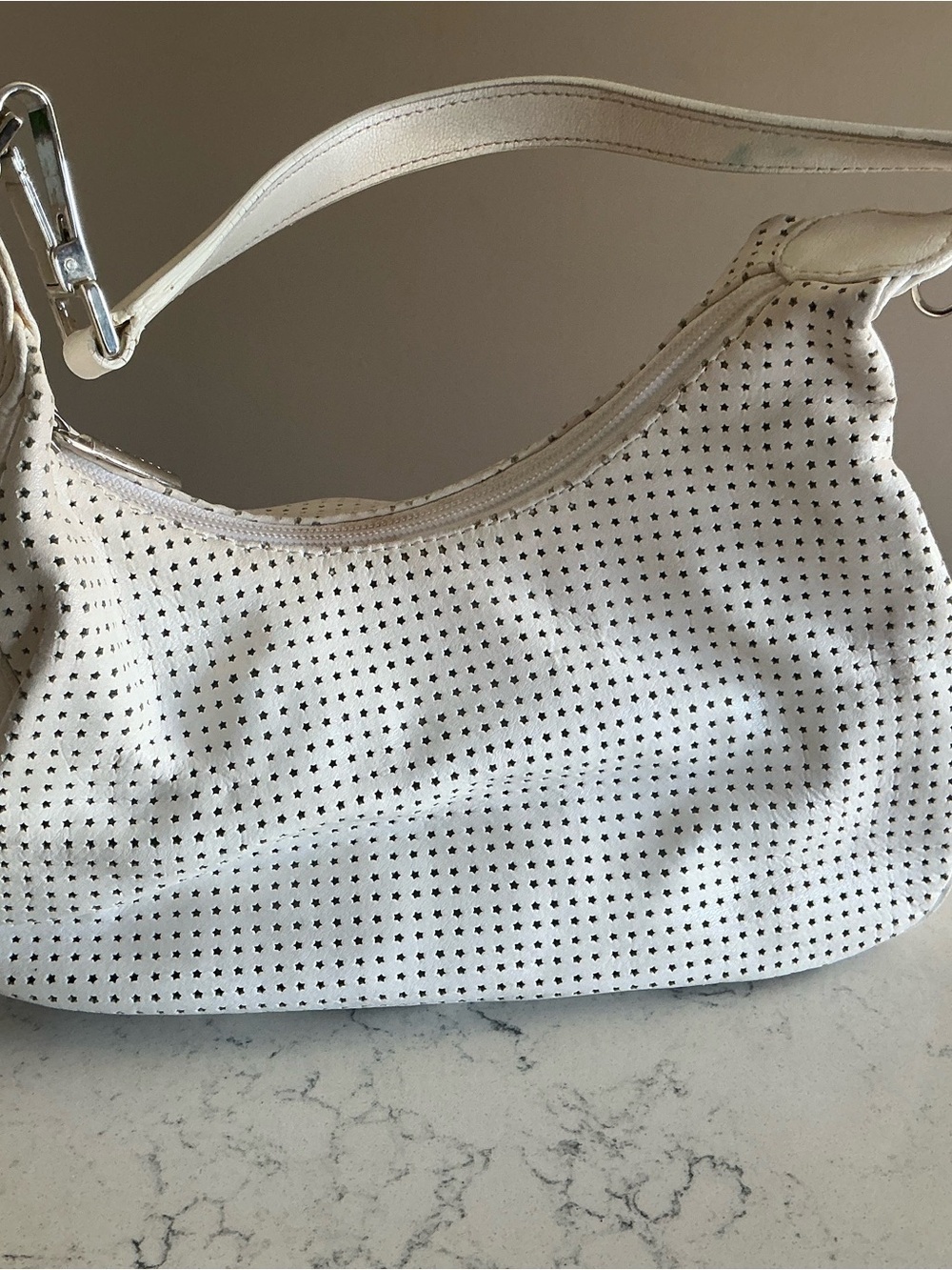 Vtg y2k Tosca blue hobo bag white Star perforated Italian leather shoulder bag